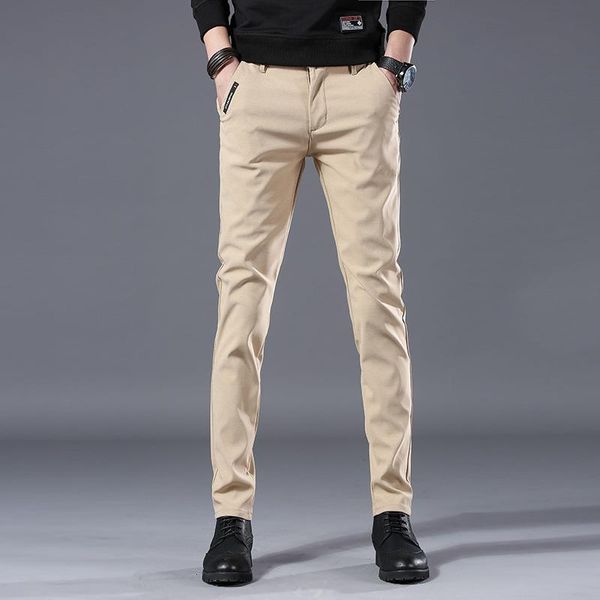 

men's pants casual men slim fit straight-cut stretch middle-aged business male light, Black