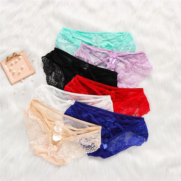 

women hollow lace panties bowknot cross bandage knickers bowknot g-string briefs breathable intimates underwear, Black;white
