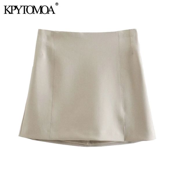 

women chic fashion with slit mini skirt vintage high waist side zipper female skirts mujer 210416, Black