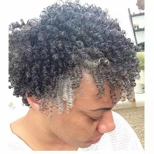 Humano cabelo rabo de cavalo negro mulheres europeu kinky curly cinzento extensões 120g envoltório em torno do clipe em pônei cauda afro-americano 1b prata cinza