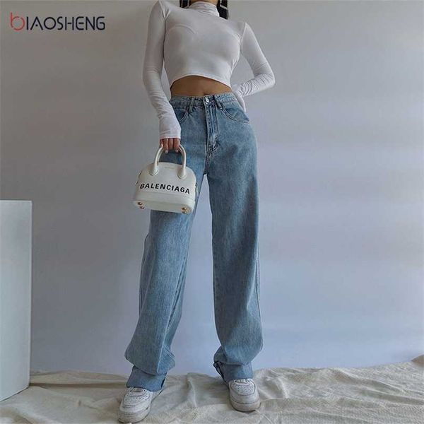 

women's pants jeans woman high waist wide baggy mom oversize female streetwear women trouser straight leg 211129, Blue