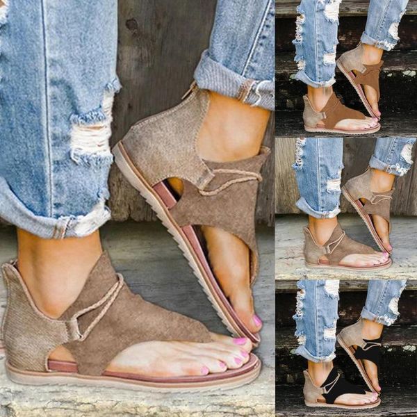 

sandals women summer clip-toe temperament shoes zipper comfy flats lady casual beach comfortable sandalias mujer 2021, Black