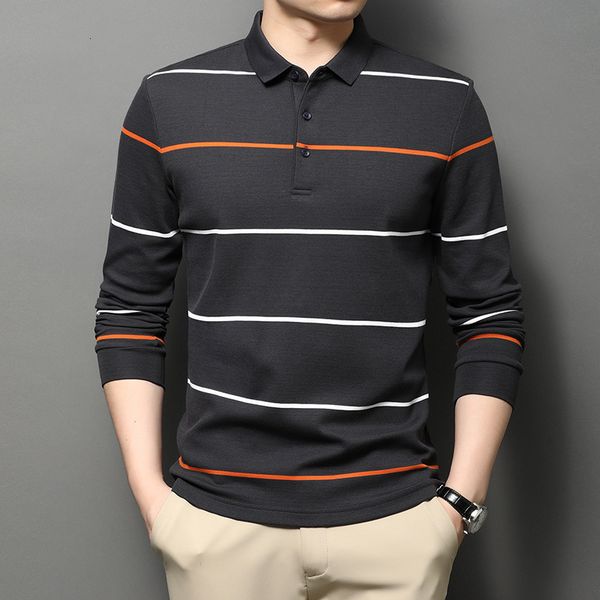 

2021 spring and autumn cotton lapel long sleeve men's t-shirt, Black