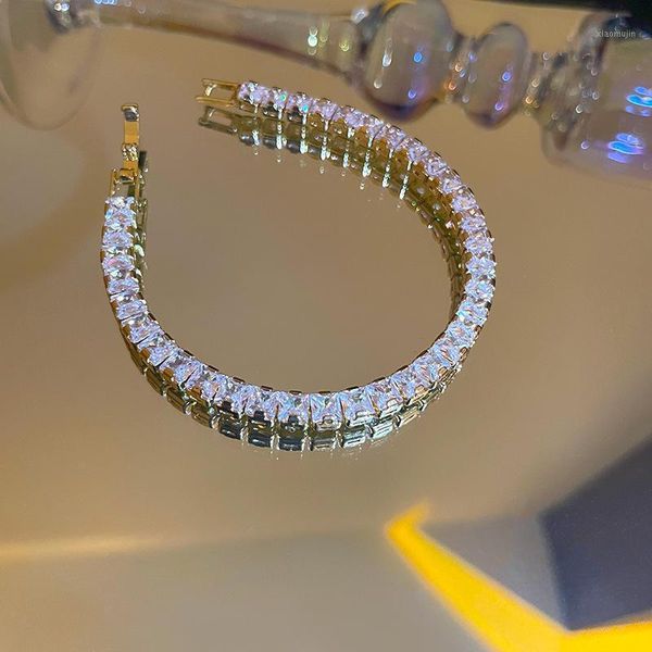 

charm bracelets luxury shining exquisite zircon inlaid bracelet for women girls simple geometric adjustable party jewelry 2021, Golden;silver