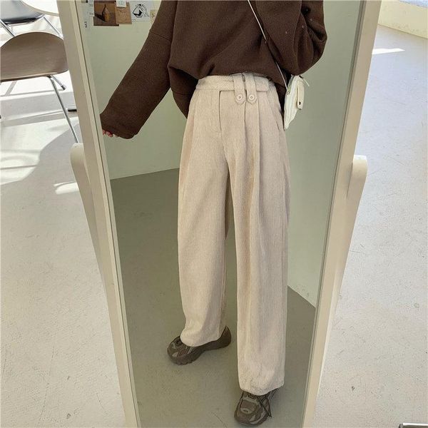 

women's pants & capris alien kitty solid straight chic loose wide leg large size 2021 women slim streetwear high waist corduroy floor t, Black;white