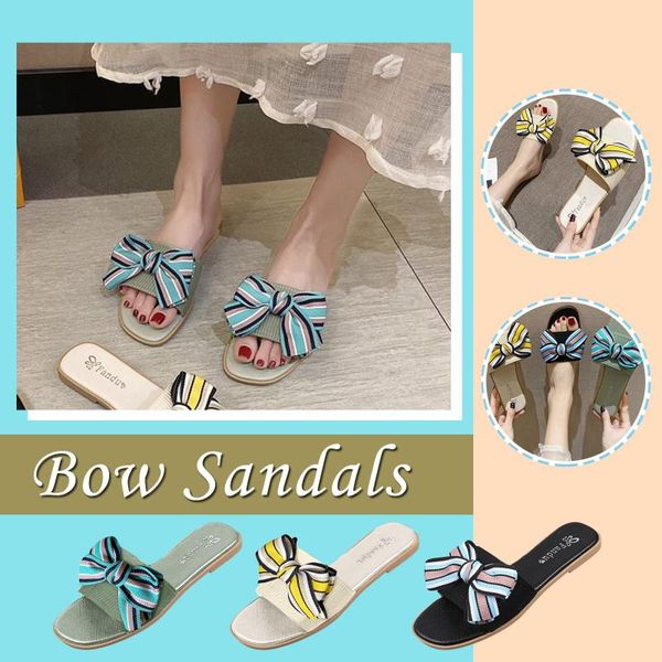 

sandals fashion large size flip flops bow-knot color-blocking soft-soled slip-on slipper for woman non-slip flat women's summer footwea, Black