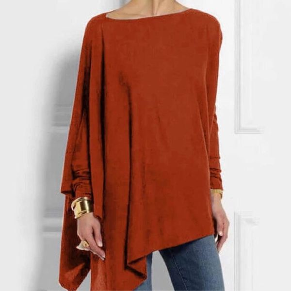 

women's t-shirt ladies casual loose spring autumn soft long bat sleeve pullover fashion simple solid color o-neck irregular, White