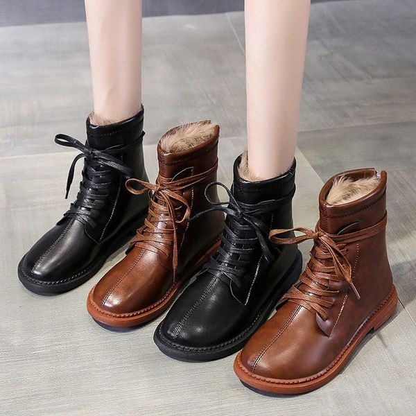 

boots cootelili women winter warm shoes with plush round toe 3cm heel zip ankle for woman fashion black brown 35-40