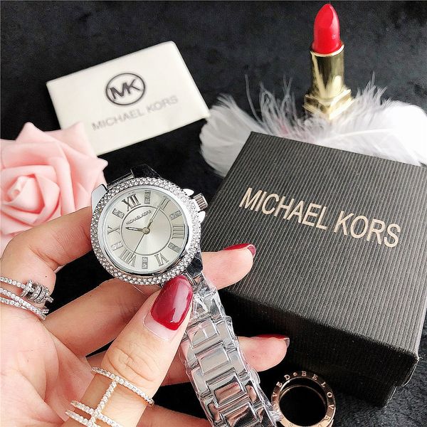 

2021 Luxury M brand watch casual women watches Roman clock K fashion dress designer stainless steel strap quartz movement, Slivery;brown