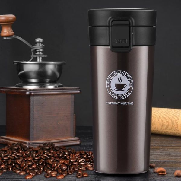

water bottles 380ml stainless steel insulated travel coffee mug double wall vacuum tumbler bottle flip cap 1-hand operation