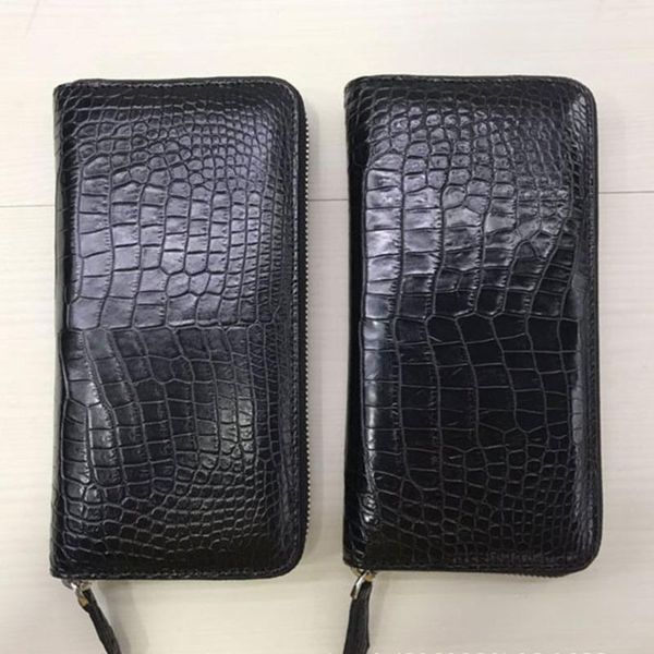 

wallets alligator belly skin men's long wallet genuine leather leisure single zipper handbag business handle bag purse, Red;black