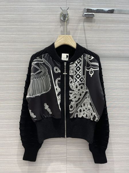 

milan runway jackets 2021 autumn long sleeve o neck panelled print women's designer brand same style coats 0706-3, Black;brown