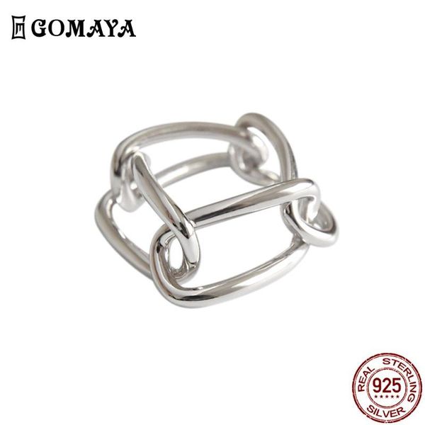 

cluster rings gomaya 925 sterling silver for women and men minimalist chain square button vintage ring fine jewelry gift to friend, Golden;silver