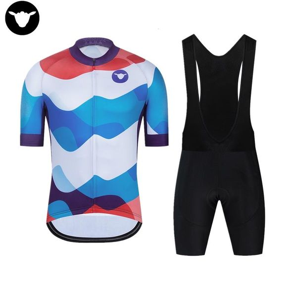 

racing sets 2021 sheep pro cycling team short sleeve men's bike riding suit summer breathable su, Black;blue