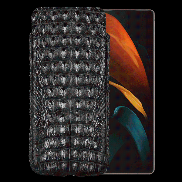 

cell phone pouches luxury case for samsung galaxy z fold2 5g genuine natural original crocodile skin leather pull-out sleeve bag pouch