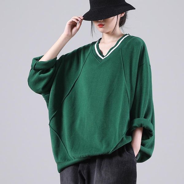 

women's hoodies & sweatshirts 21 women autumn casual loose solid color pleat v-neck colalr female oversize wild, Black