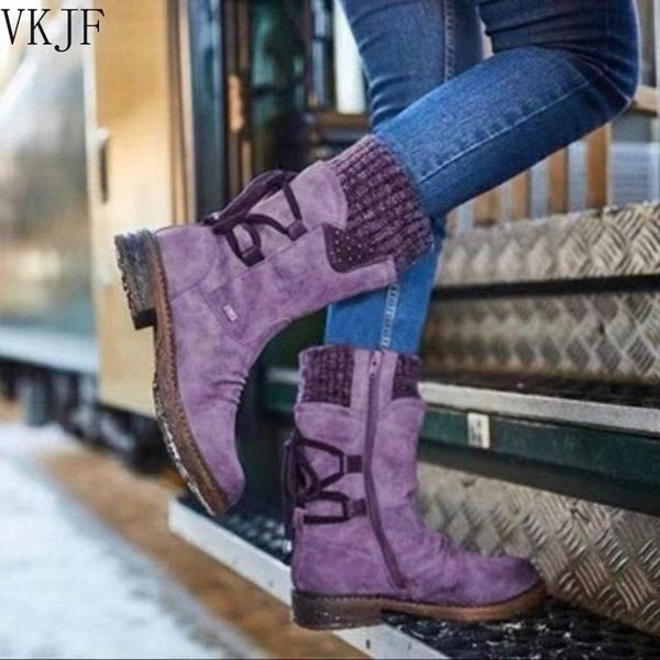 

boots 2021 autumn early winter shoes women flat heel fashion knitting patchwork women's short, Black