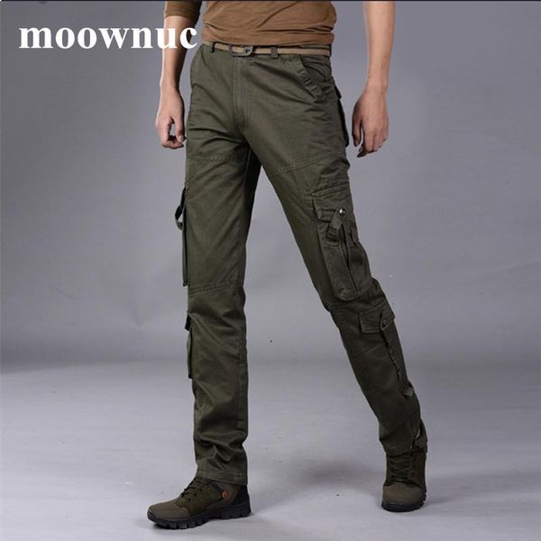 

cotton men's cargo pants solid color casual long trousers with pockets mens loose trouser hombre plus size 28-38, Black