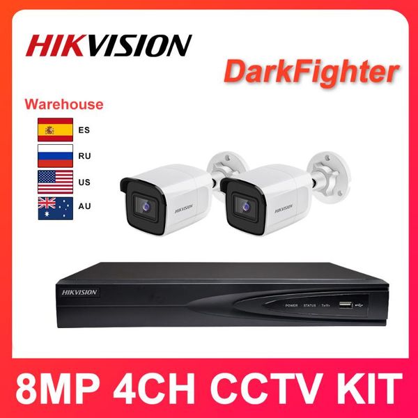 

hikvision 4k cctv kit 8mp ip camera ds-2cd2085g1-i poe 4ch ds-7604ni-k1/4p app easy installation 2pcs wireless kits