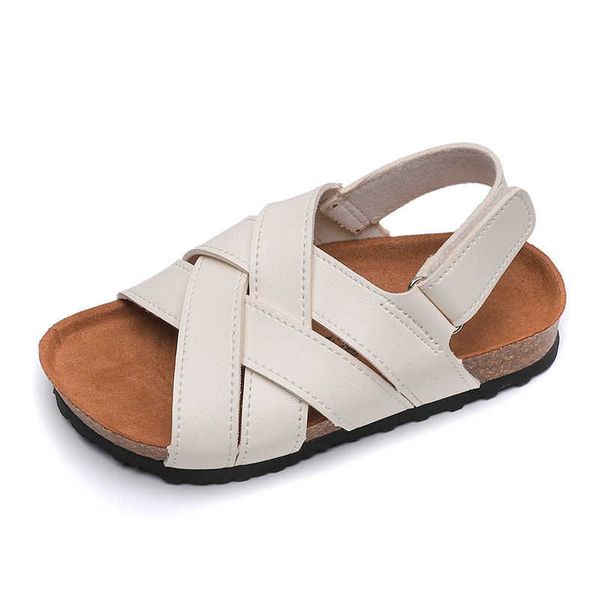 Chegadas crianças sandálias para meninos meninas sapatos casuais praia esporte sandálias cruz liso cortiça madeira crianças verão sapatos branco preto 210713