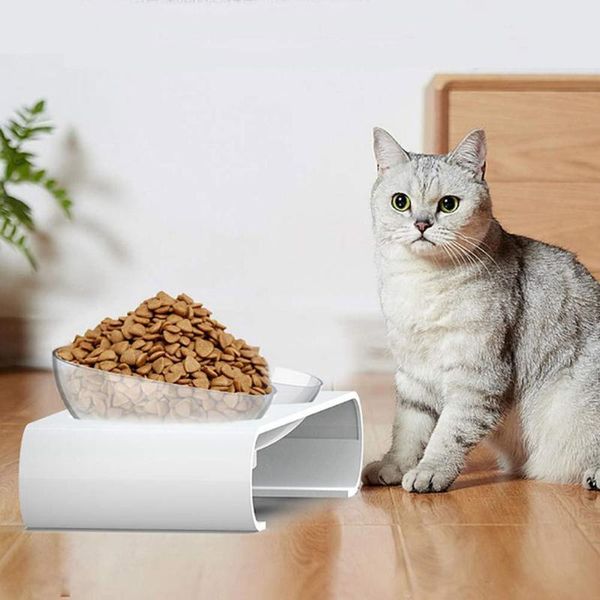 

pet cat double bowls oblique eggshell shape neck bowl drinking water utensils & feeders