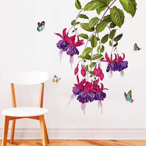 

Large 3D Flowers Branch Wall Sticker Living Room Bedroom Home Decor Butterflies Art Decals Background Wallpaper Aesthetic Stickers