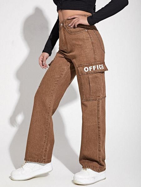 

letter print pocket side jeans 10ud#, Blue