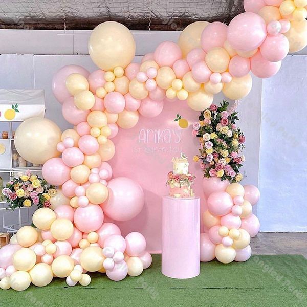 

135pcs macaron yellow balloons garland matte light pink ballon arch kit birthday wedding baby shower anniversary party decor