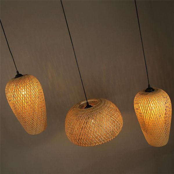 

pendant lamps creative bamboo woven art lights study tea house restaurant dining room kitchen hanging wooden artwork decor lamp