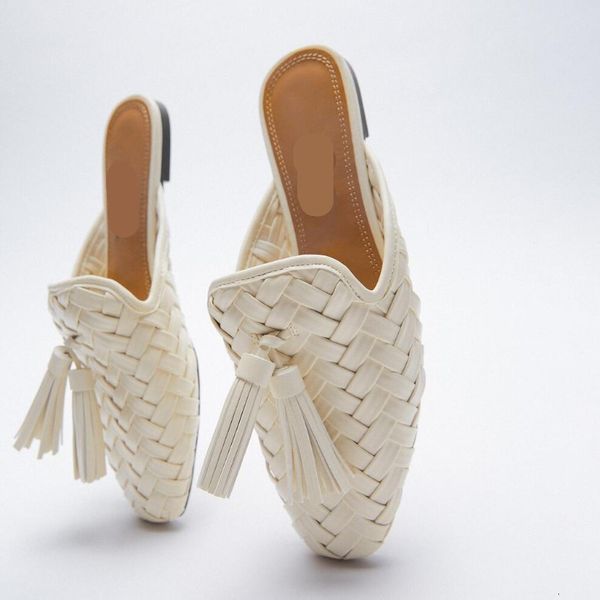 

slippers mules for women ladies' cover toe female shoes fringe new flat summer basic scandals fabric rome rubber pu dt8b, Black