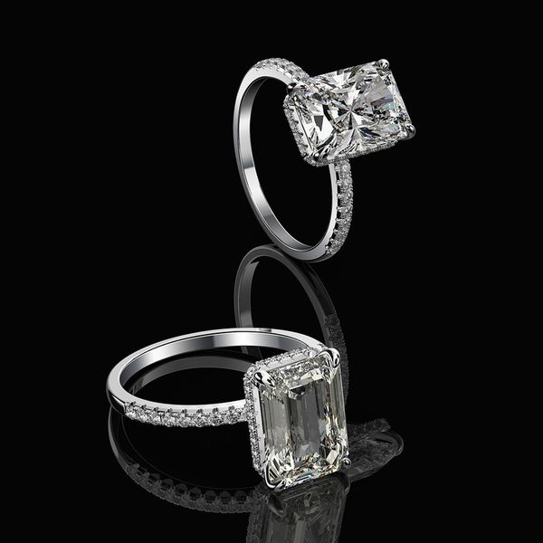 

jewelry 18k gold plated emerald cut baguette cz diamond wedding ring, Silver