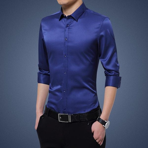 

korean business casual long-sleeved shirt four seasons men's thin square collar solid color blouse male classic brand dress shirts, White;black