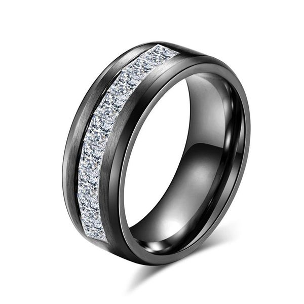 

wedding rings luxury design 8mm stainless steel engagement for men simple glue square shape cubic zirconia band fashion jewelry, Slivery;golden