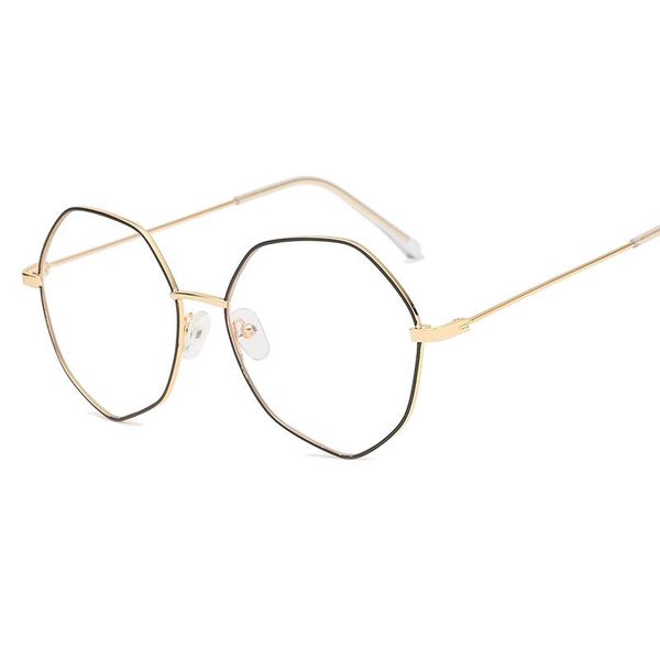 

trendy men and women glasses frame polygon large flat mirror metal art retro irregular eyeglasses for alloy fashion sunglasses frames, Black