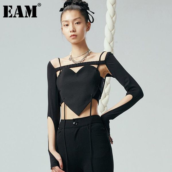 

women's tanks & camis [eam] women black bandage short backless tank v-collar sleeveless personality fashion tide spring autumn 2021 1d, White