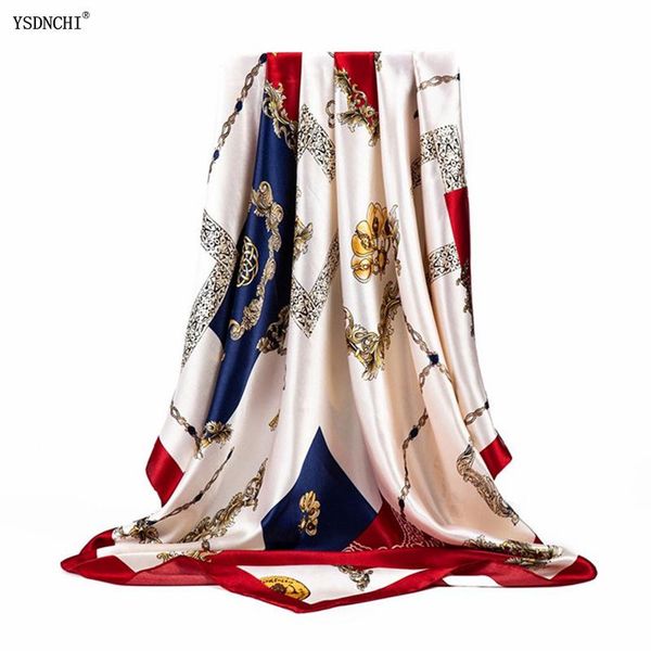 

scarves ysdnchi 90x90cm silk women hair neck square office ladies shawl bandanna muslim hijab handkerchief muffler foulard wrap, Blue;gray