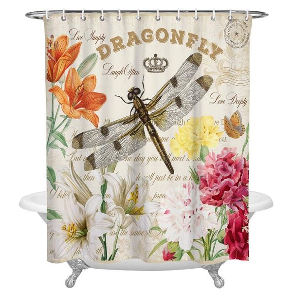 

shower curtains dragonfly rhododendron print waterproof bathroom accessories polyester fabric curtain home decor
