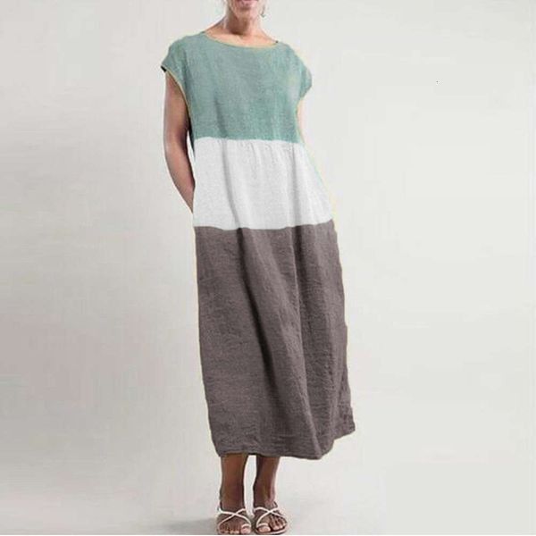 

women's round neck stitched short sleeve pocket casual dress, Black;gray