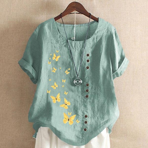 

women's t-shirt vintage butterfly printed women cotton o neck button cottagecore graphic tees aesthetic clothes mujer camisetas a40, White