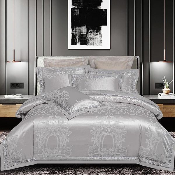 

silver gray satin bedding set containing cotton duvet cover rounded sheet 1.5/2.0m bed home high-end textile sets