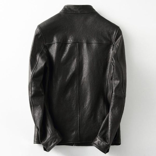 

men's leather & faux vintage genuine men spring autumn real sheepskin coat mens jacket veste cuir homme kfs12m012 kj2170, Black