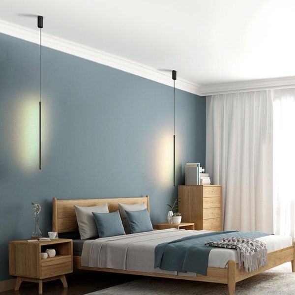 

nordic simple led long hanging line chandelier living room sofa background wall light bedroom bedside floor lamp pendant lamps