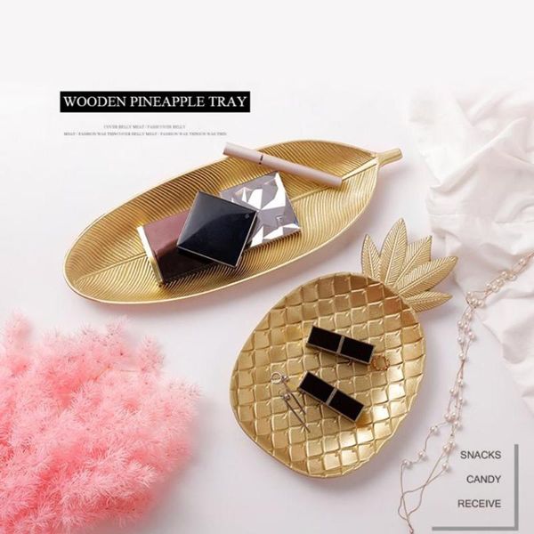

kitchen storage & organization gold tray jewelry display pallet snack fruit bowl dry plate home decoration nordic pineapple leaf shape