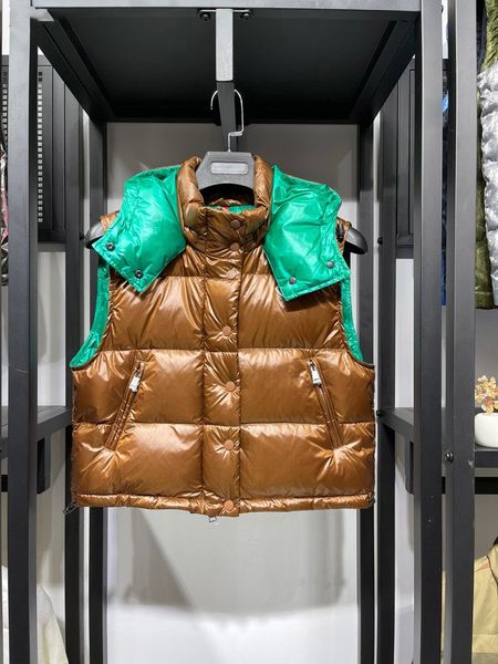 

monclair luxury french women's vest down jacket maya france brand designer pocket hooded turtleneck collar hidden button vests, Black;white