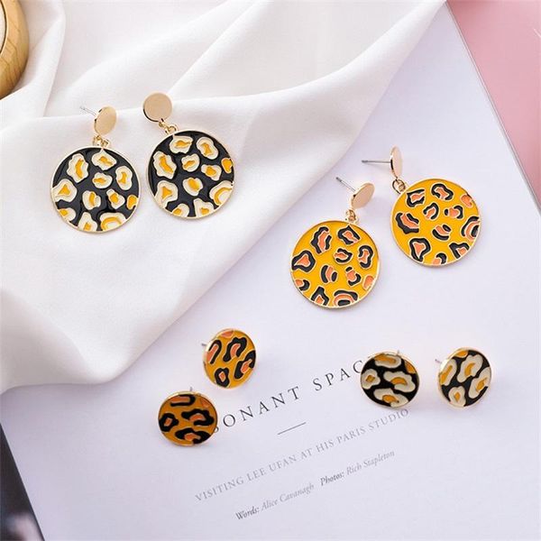 

korean fashion temperament leopard geometric round metal circle dangle earrings women autumn and winter jewelry accessories & chandelier, Silver
