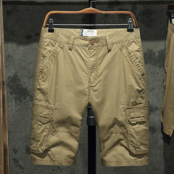

men's shorts summer multi pocket loose large size 2021 casual solid color knee length pants for men, White;black