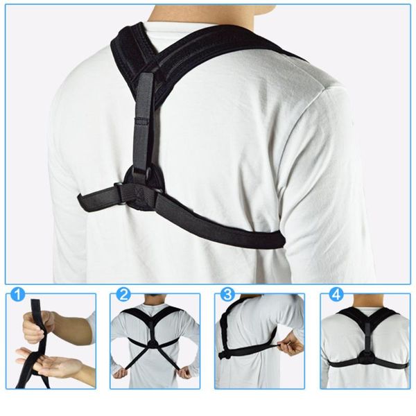 

back spinal support brace posture corrector trainer physical therapy shoulder neck pain for men women, Black;blue