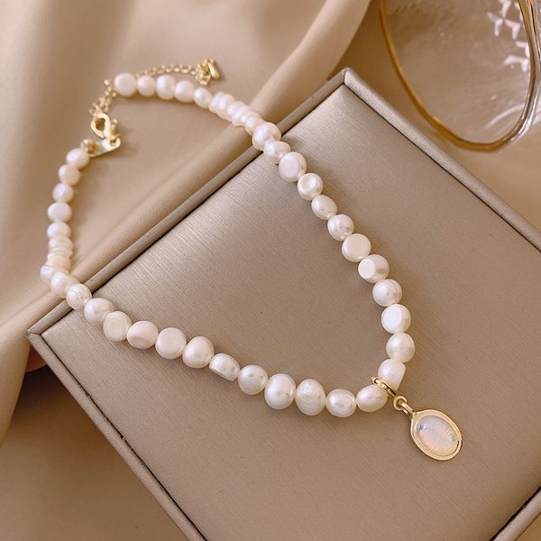 

xianlan177 pearl necklace female small grain of opal in 2021 the new neck chain temperament design feeling small dust collarbone c, Silver