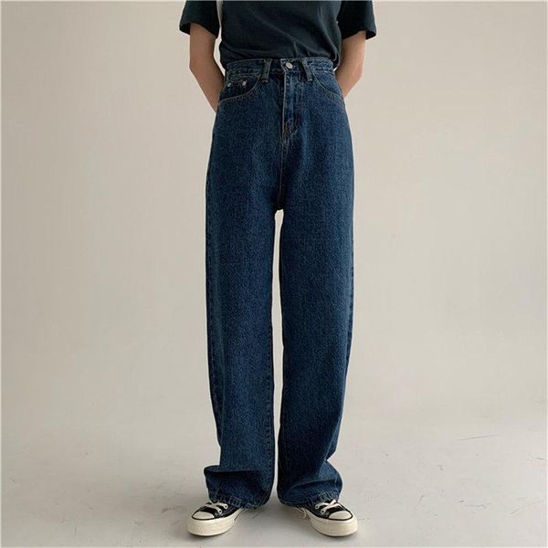 

women's jeans women stylish all-match straight vintage 2021 streetwear plus size fashion loose high waist ol denim trousers, Blue