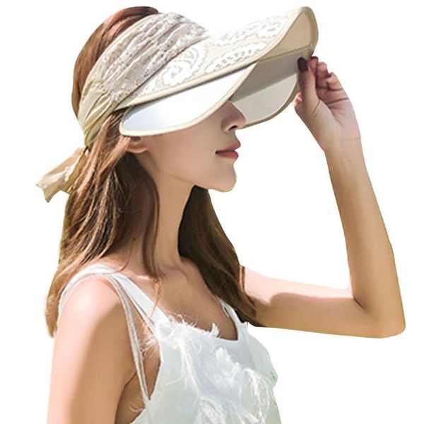

wide brim hats women empty lace canvas sun visor hat sunscreen beach baseball cap travel 094b, Blue;gray